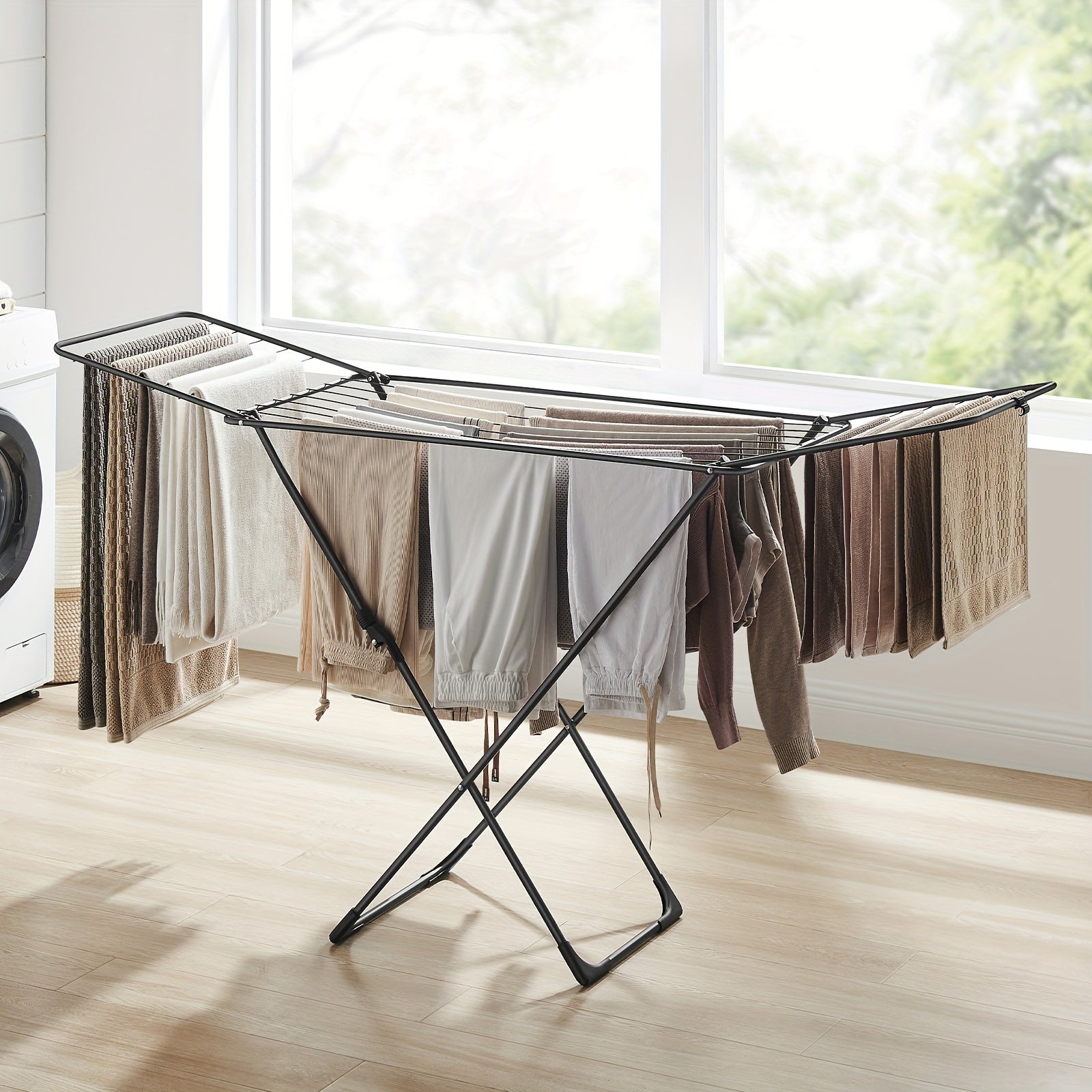 Clothes Airer, Foldable Clothes Drying Rack, Clothes Horse With Gullwings, Free-Standing Laundry Rack, Indoor Outdoor Use, Bed Linen Clothing