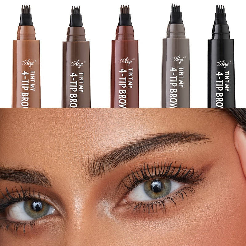 6-Pack Makeup Artist Special One-Stroke Shaped Simulation Eyebrow Feeling Ultra-Thin Four-Pronged Eyebrow Pen Waterproof and Anti-Scratch No Bleeding Natural Three-Dimensional Eyebrow Pen Natural and Vivid Roots Clear Not Rem