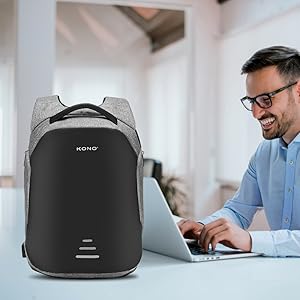 Kono Anti-Theft Laptop Backpack - 15.6" USB Charging Port, Water Resistant Business/School Bag for Men & Women