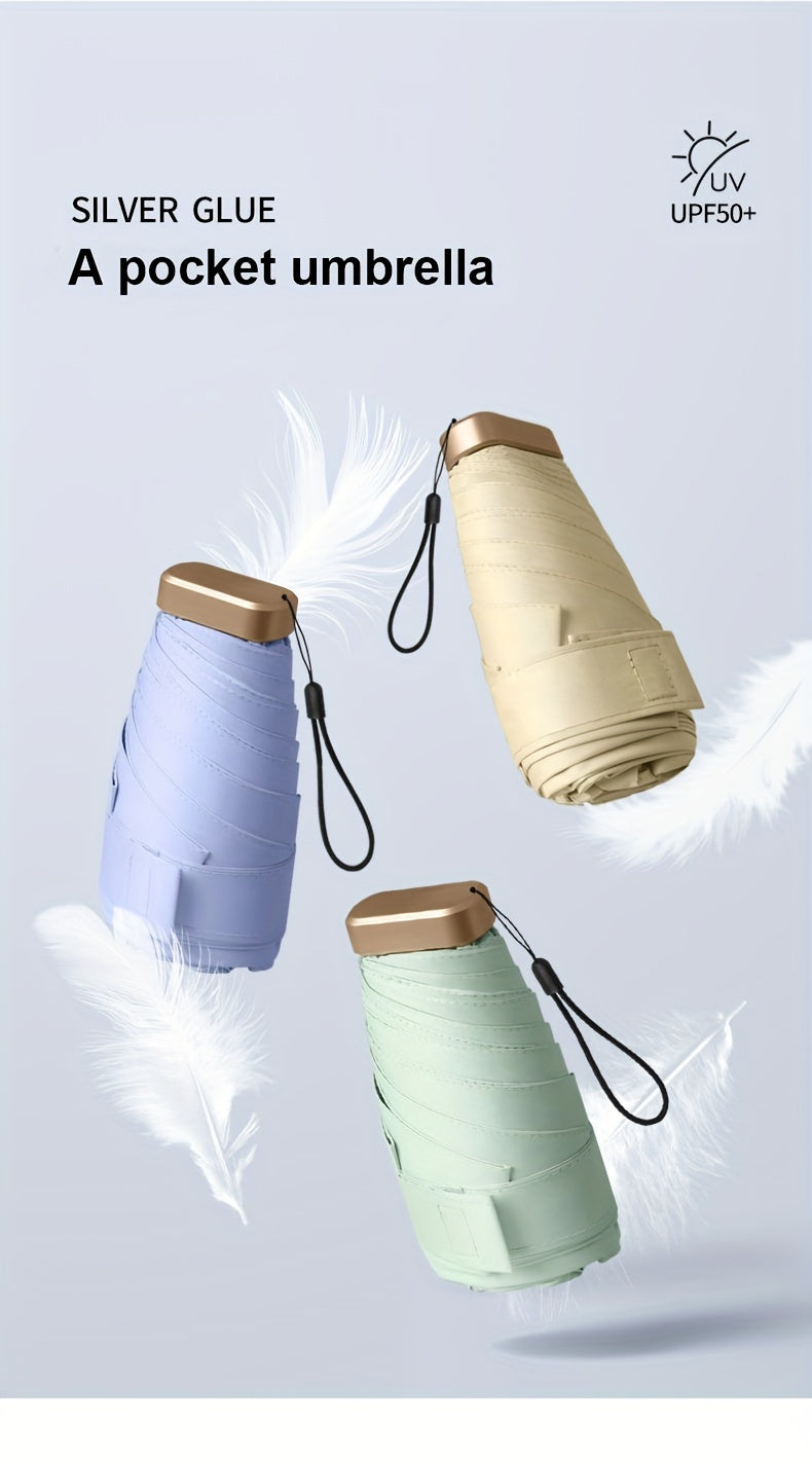 Compact 6-Rib Mini Folding Umbrella – Lightweight Aluminum Alloy Handle, Manual Open/Close, Portable Sun & Rain Umbrella with PVC Canopy – Cute Travel Umbrella in Pink, Blue, White & Gray