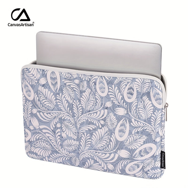 Canvas Artisan Shockproof Laptop Case Bag with Floral Print - Compatible with for lenovo MacBook Matebook, Durable Zipper Closure, Polyester Lining, Lightweight Design for Daily Commute & Outdoor Use, Laptop Bag, Portable Tec