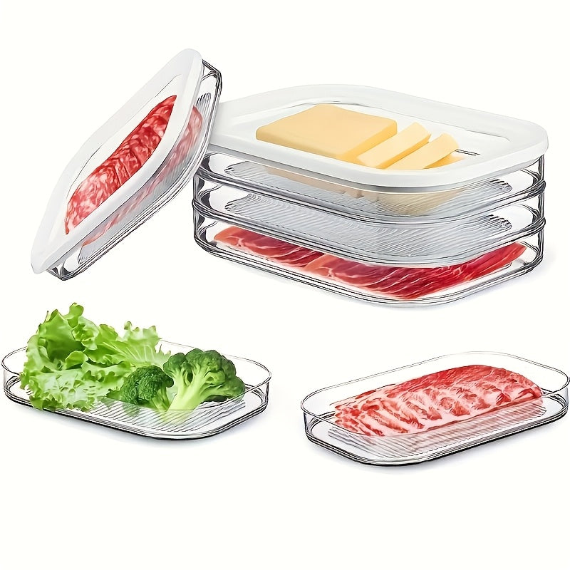 LDQ Transparent Food Storage Container Set, 1/2/3/4-Tier Stackable BPA-Free PP Fridge Organizer for Steak, Deli Meat, Cheese and More