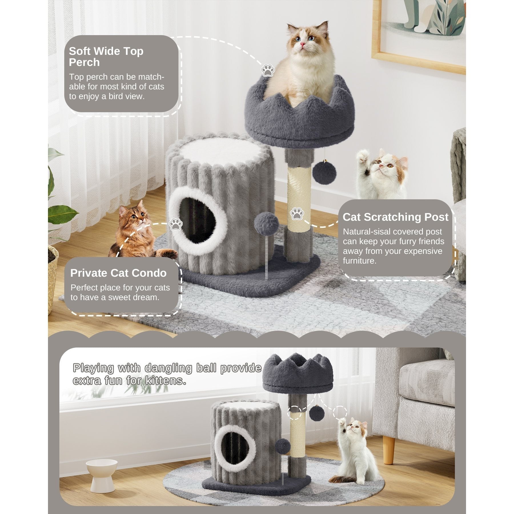 Dogat 53cm Premium Cat Tree Tower Activity Center - Spacious Large Playing House Condo for Feline Rest & Sleep - Ideal for Active Cats!