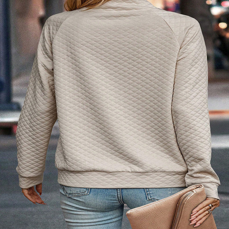 Autumn Solid Color Stand Collar Pullover Women Loose Long Sleeve Sweatershirt Women