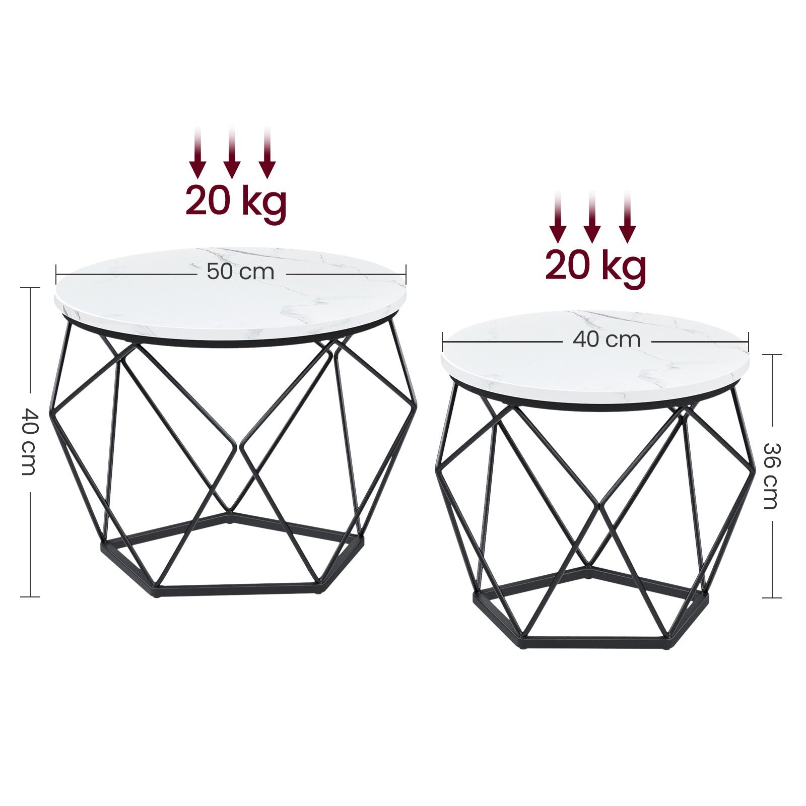 Small Round Coffee Table Set of 2, with Steel Frame, for Living Room, Bedroom, Office