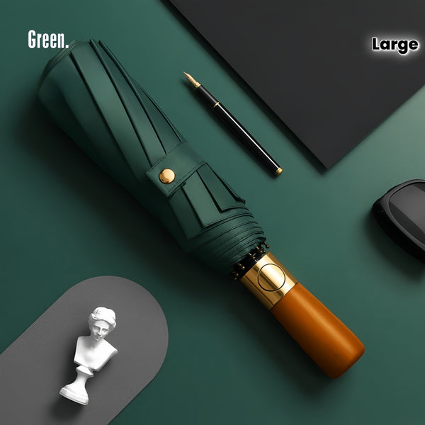 Business Premium Auto Open/Close 2-Person Umbrella – Large Windproof Double Fiberglass Frame, Wooden Handle, UPF 50+ Folding Travel Umbrella for Men & Women