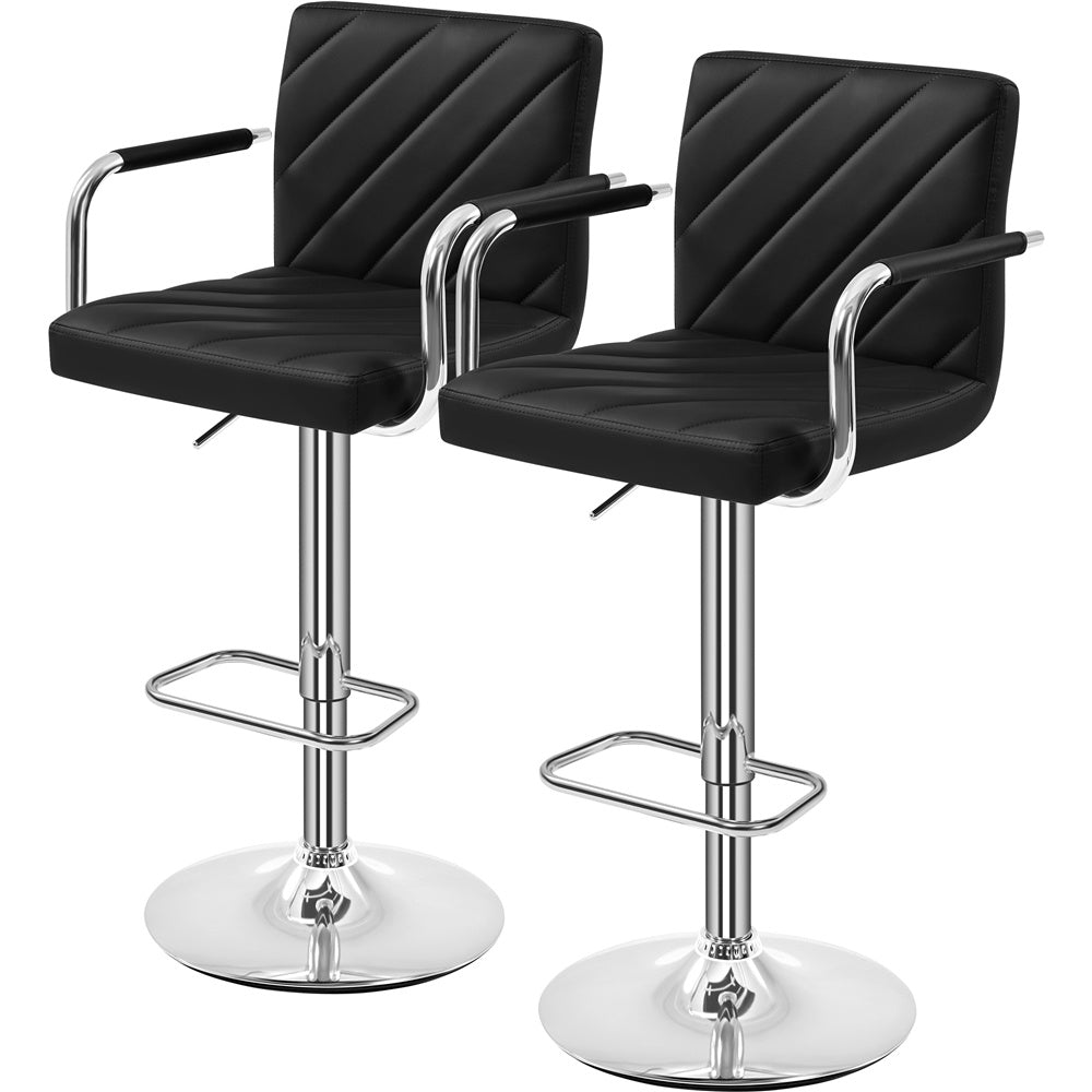 Costoffs 2PCS Bar Stools Counter Stools Kitchen Counter Chairs PU Leather Dining Chairs Modern Height Adjustable Swivel Bar Chairs with Backrest and Footrest