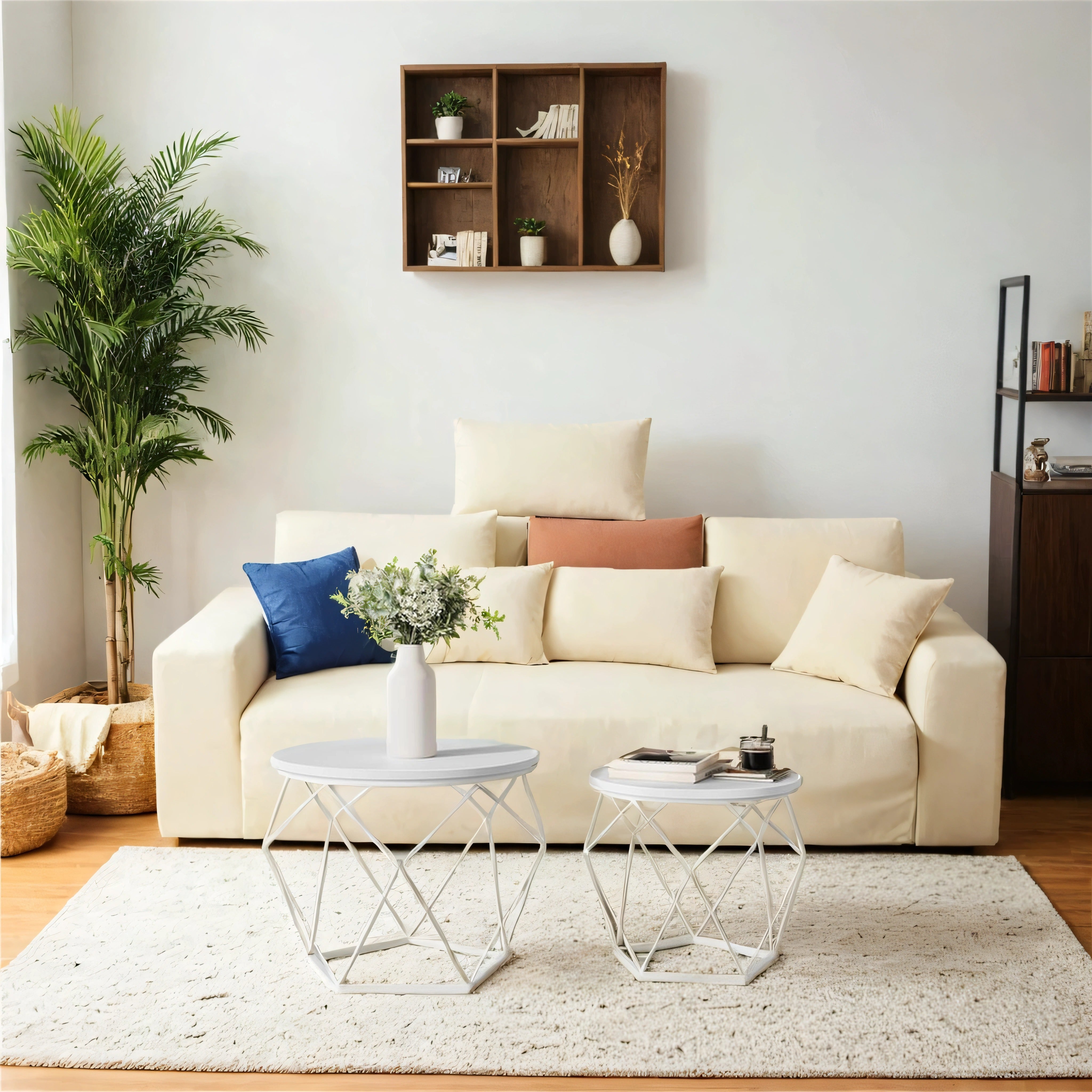 Small Round Coffee Table Set of 2, with Steel Frame, for Living Room, Bedroom, Office