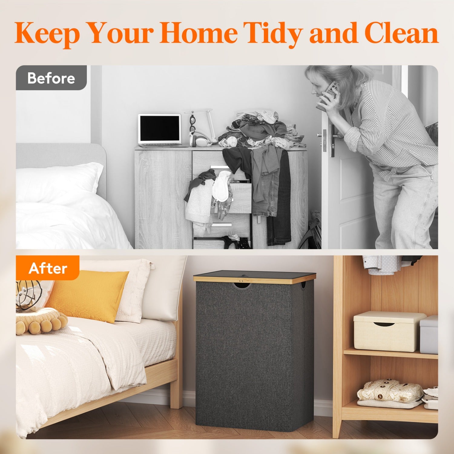 Laundry Basket with Lid Handles, 160L Laundry Hamper with Lid, Tall Foldable Dirty Clothes Hamper for Laundry Room, Bathroom, Dorm, Bedroom