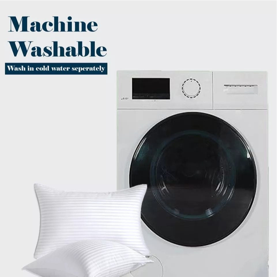 2-Pack Luxury Striped Filled Pillows – Extra Deep Bounce Back Bed Pillows for Back, Side & Stomach Sleepers – Soft, Breathable & Supportive – White or Grey – UK Standard Size