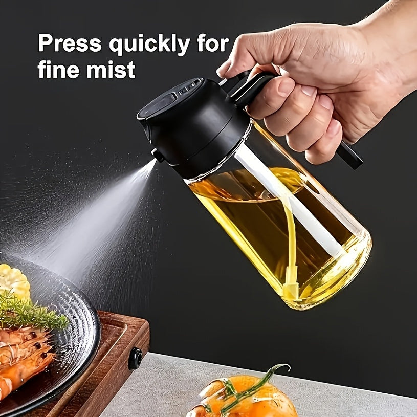 Large Capacity Oil Spray Bottle with Precise Mist Sprayer - Two-In-One Oil Dispenser & Sprayer, Non-Spill Kitchen Oil Bottle for Cooking, BBQ, Baking, Salad - Heavy-Duty Plastic Construction, Easy-Pour Spout - Ideal for Home,