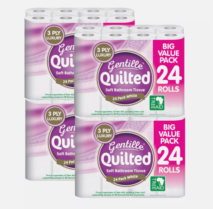 Gentille Quilted Bathroom Tissue 96 Rolls Luxury 3-Ply Toilet Paper Soft & Strong
