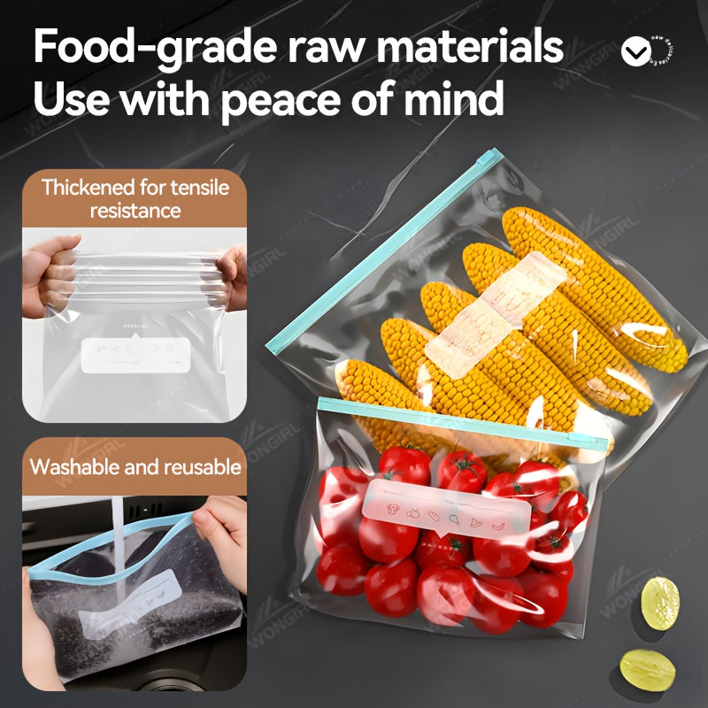 60pcs Reusable Food Storage Bags - 3 Sizes Available, Zipper Sealed & Leak-Proof, Suitable for Fruits, Vegetables, Meat & Grains, Essential for Kitchen Organization