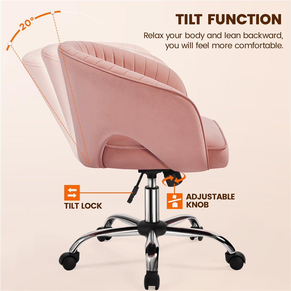 Costoffs Velvet Office Chair Tufted Desk Chair with Height Adjustable Seat, Swivel Barrel Accent Chair with Rolling Wheels for Home Office, Pink/White/Cream/Dark Grey/Light Grey