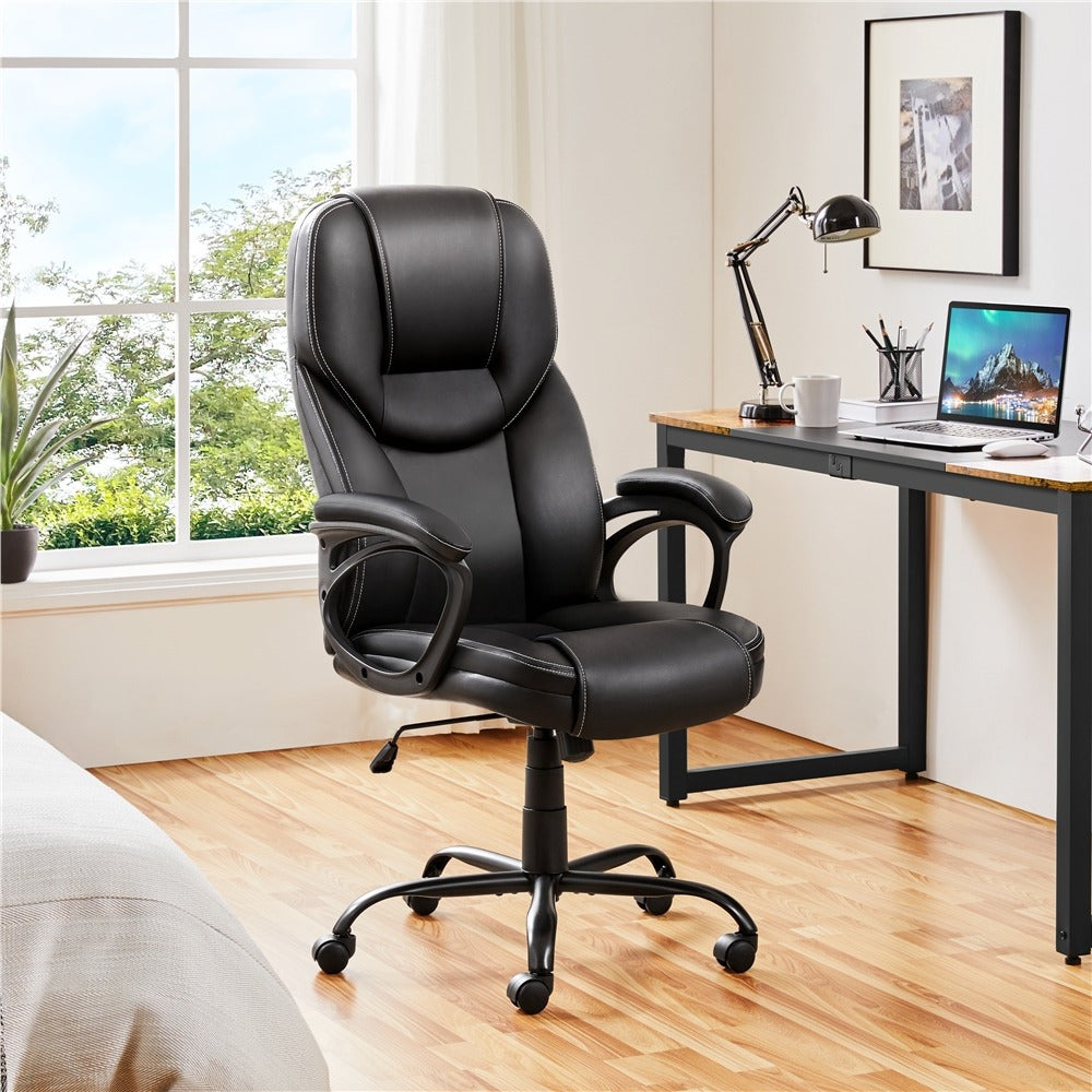Costoffs Executive Office Chair Swivel Chair Faux Leather Manager Chair Big and Tall Office Chair High Back Computer Desk Chair with Swivel Seat, Black/White