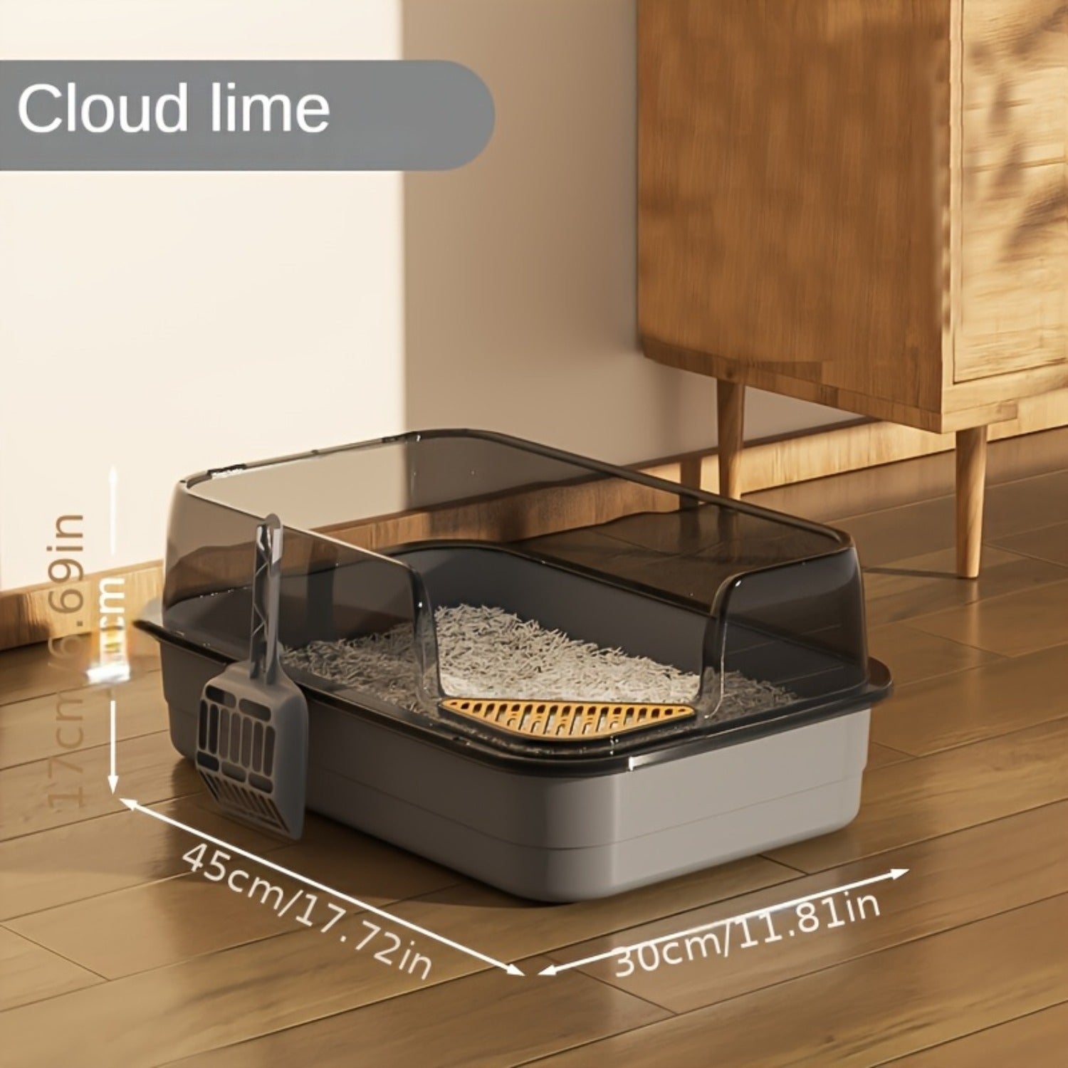 Extra Large Half-Closed Cat Litter Box with High Fence - Durable PVC, 24" x 15.9" x 6.3" - Includes Scoop - Ideal for Multi-Cat Families, Pet Litter Box