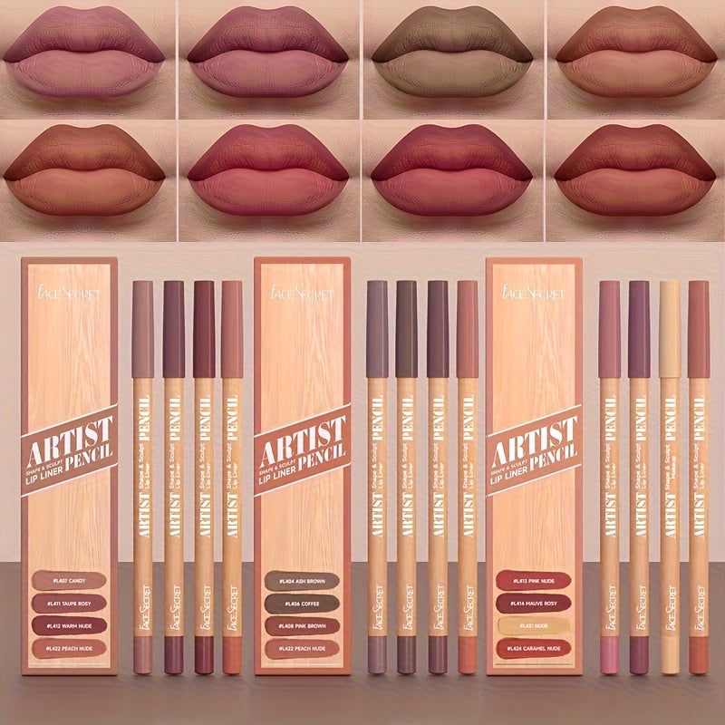 4-Pack Long-Lasting Waterproof & Smudge-Proof Lip Liner Pencils - Creamy Pigmented Matte Lip Defining Pencils with Wax-Based Formula, /Berry/// Shades Suitable for all Light Beige Types (Professional & Everyday Makeup)