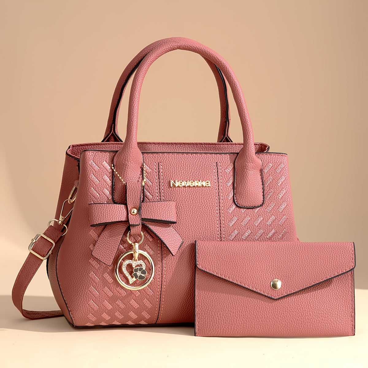 [Perfect Gift For Mom] CHROSGEKEIDI Women's Fashion Large Capacity Crossbody Bag Set - Detachable Strap, Zipper Closure, Polyester Lining, Elegant Black Handbag with Golden-Tone Hardware & Letter Embroidery, Perfect Gift for