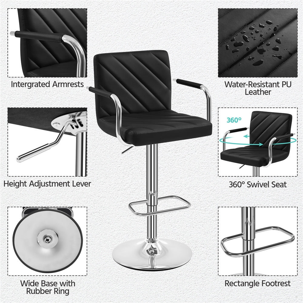 Costoffs 2PCS Bar Stools Counter Stools Kitchen Counter Chairs PU Leather Dining Chairs Modern Height Adjustable Swivel Bar Chairs with Backrest and Footrest