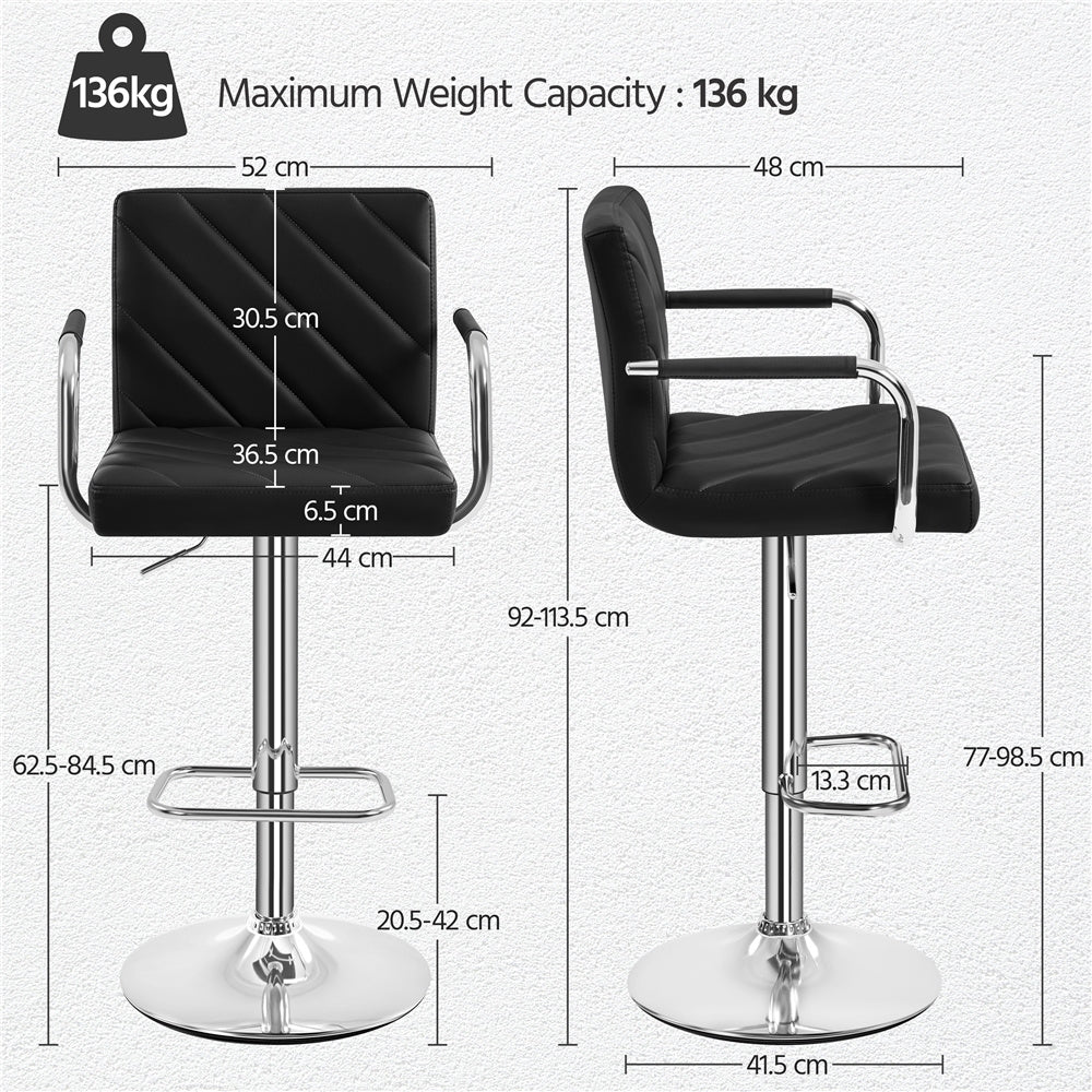 Costoffs 2PCS Bar Stools Counter Stools Kitchen Counter Chairs PU Leather Dining Chairs Modern Height Adjustable Swivel Bar Chairs with Backrest and Footrest