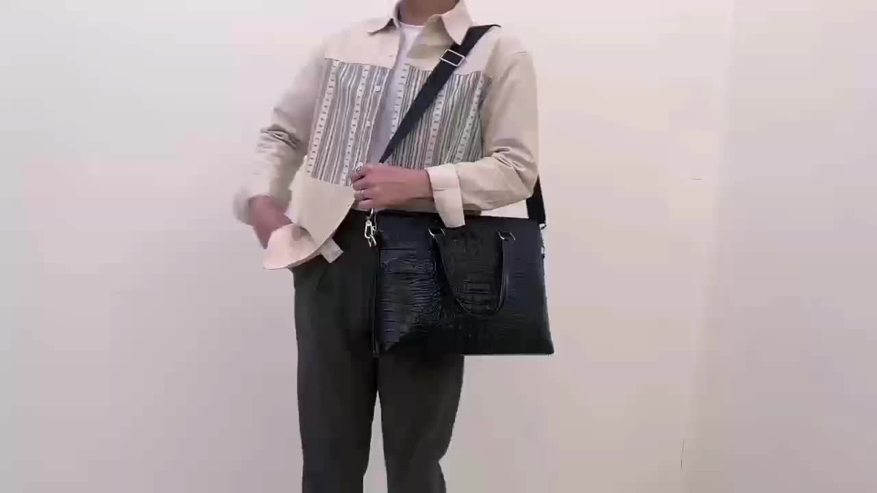 Men's Crocodile Pattern Briefcase - Stylish Business & Commuter Bag with Laptop Compartment, Adjustable Shoulder Strap, and Zipper Closure, Black, Laptop Carrying Case