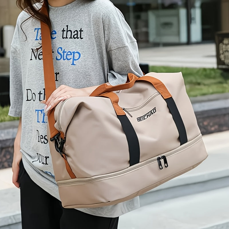 Large Tote Bag, Unisex Square Bag, Shoulder and Crossbody Bag for Men and Women, Short Business Trip Handheld Luggage Storage Bag, Men's Sports Gym Bag, Lightweight and Portable Handheld Bag, Messenger Bag [Zipper Direction R