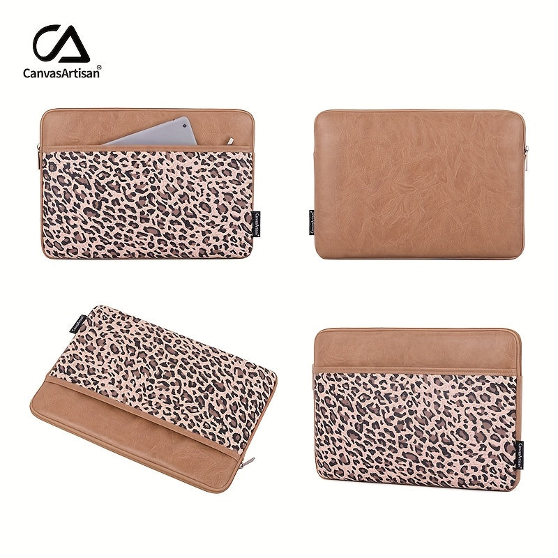 Leopard Print Shockproof Laptop Bag with Zipper Closure - Durable PU Cover, Compatible with MagicBook & Matebook, Spacious Design, Casual Style, Lining, Perfect for Daily Commute &