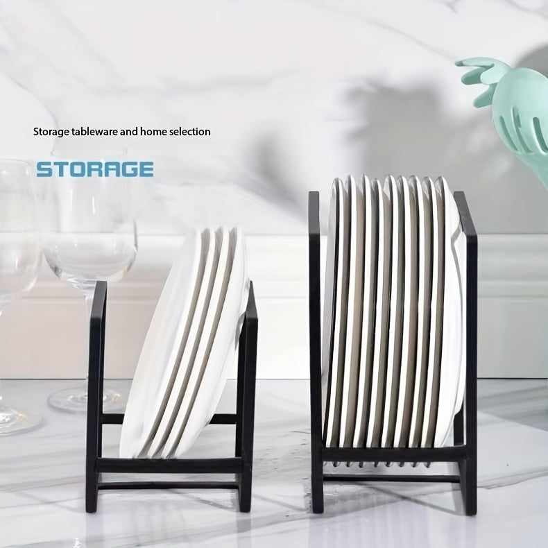 4-Piece Black Metal Dish Rack Set, Space-Saving No-Drill Mount, Durable Plate and Utensil Holder for Kitchen Organization