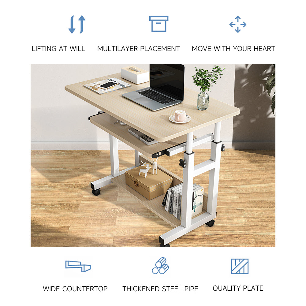1Pack Adjustable Laptop Desk - Height-Adjustable Mobile Workstation for Sofa/Bedside, Multi-Scene Table for Living Room & Bedroom, Wood Tone 23.62x17.72x27.17-33.46inch