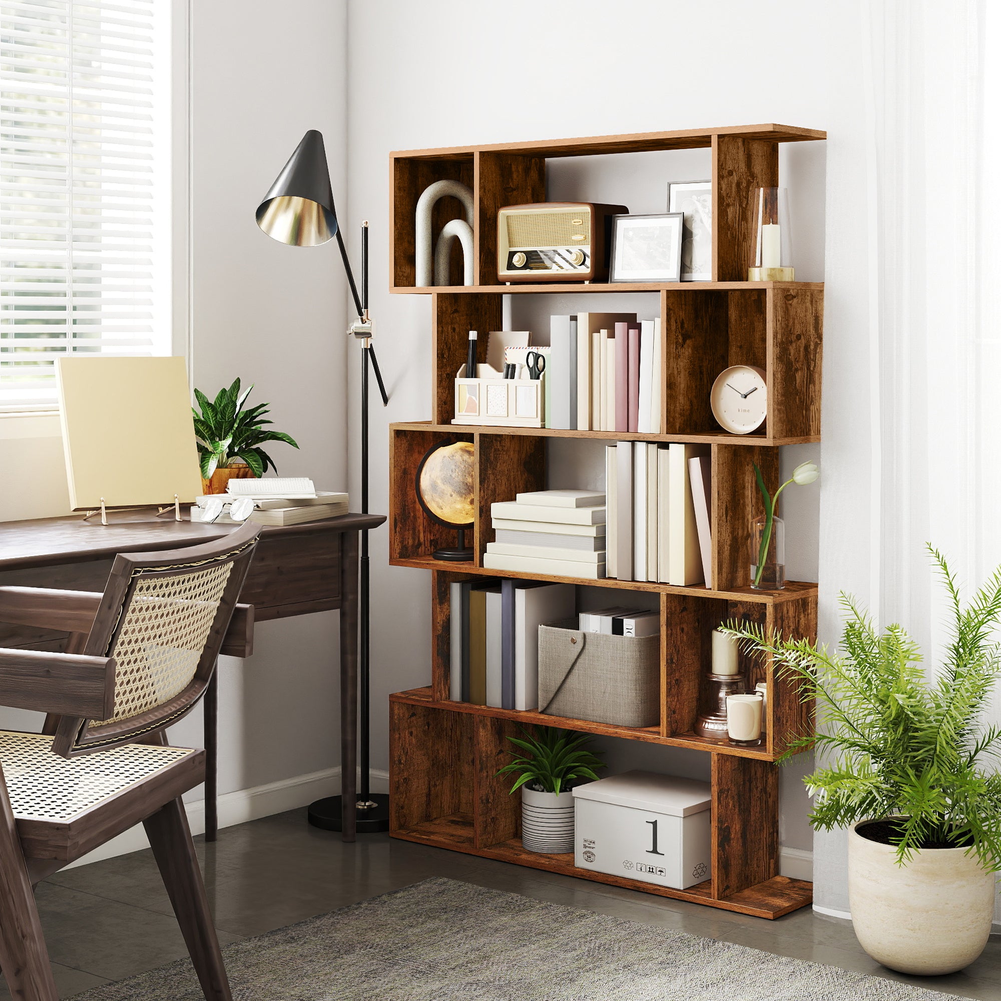 Bookshelf, 5-Tier Bookcase, 24 x 90 x 159 cm, Storage Shelf with Open Compartments, for Living room, Bedroom, Office