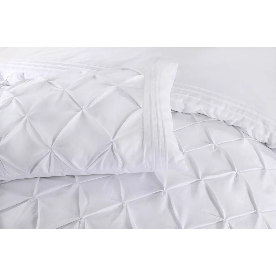 Luxury Pintuck Duvet Cover Set Double King Super King Soft Microfiber Pinch Pleat Bedding Set with Pillowcases White Silver Charcoal Pink