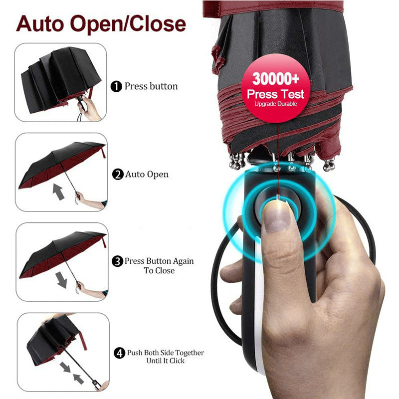 Windproof Automatic Oversized Folding Umbrella – 10-Rib Strong Frame, Sun Protection, Professional Unisex Business & Golf Umbrella