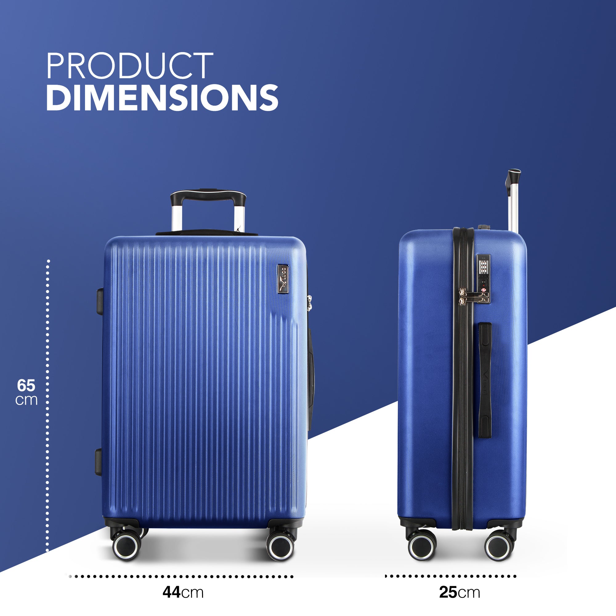 LUGG 65 x 25 x 44cm Vacay Suitcase ABS Luggage with TSA Indent Lock, Aluminium Trolley Handle, 360° Spinner Wheels, Water-Resistant & Durable Material - Airline Compatible (24inch)