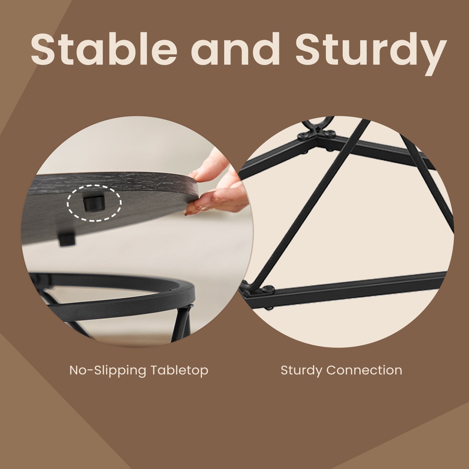 Small Round Coffee Table Set of 2, with Steel Frame, for Living Room, Bedroom, Office