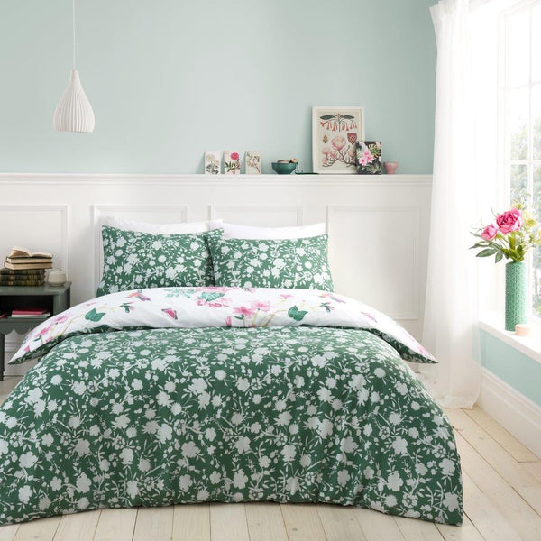 Floral Duvet Set Soft Polycotton Botanical Bedding | Reversible Quilt Cover with Button Closure | Breathable Lightweight Fabric | Machine Washable | Single, Double & King | UK