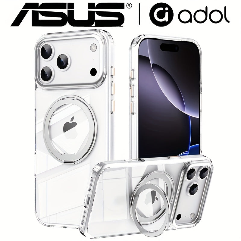 ASUS Transparent Shockproof Case with 360° Stand & Lens Protection for iPhone 17 Pro/Pro Max – Minimalist Bare-Phone Feel