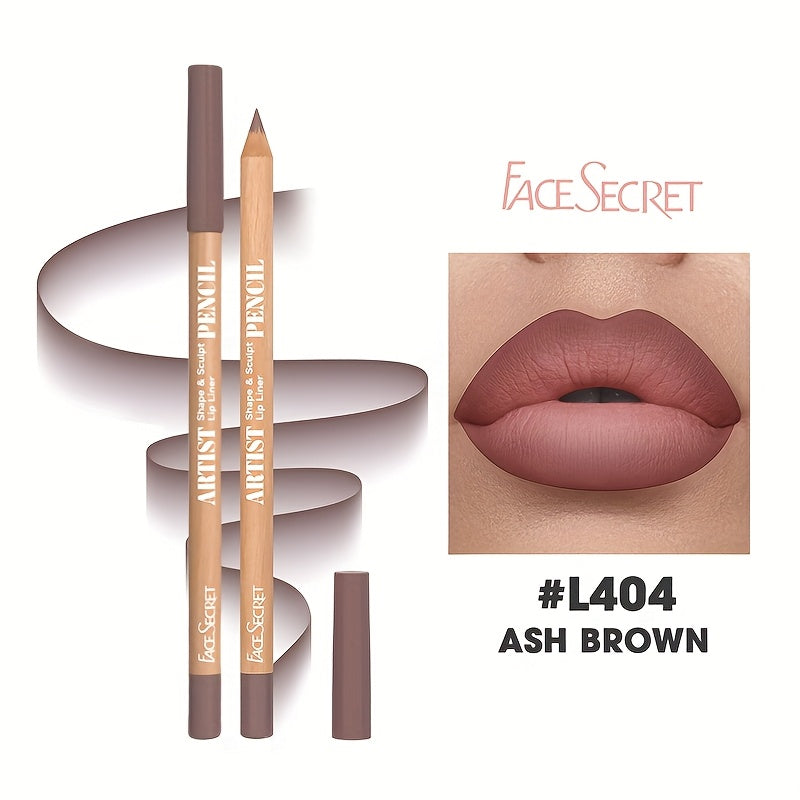 Face Secret Lip Liner - Long-Lasting Matte Lip Pencil with Natural Oak Brown, Pink, Red, Berry, Coral, Nude, Golden, Green, Purple, Orange
