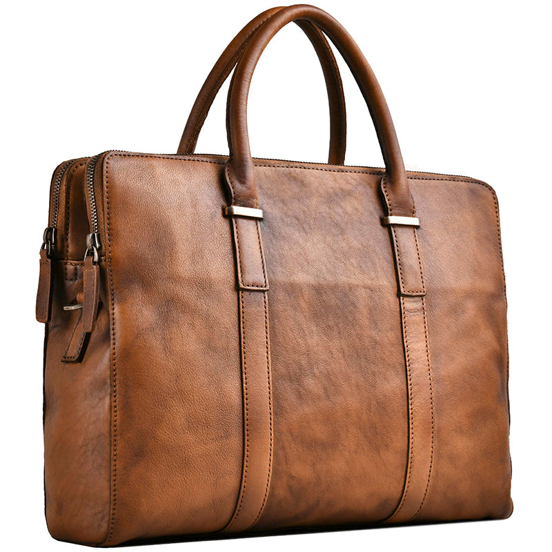 Vintage Vegetable Tanned Leather Men's First Layer Cowhide Casual Business Handbag