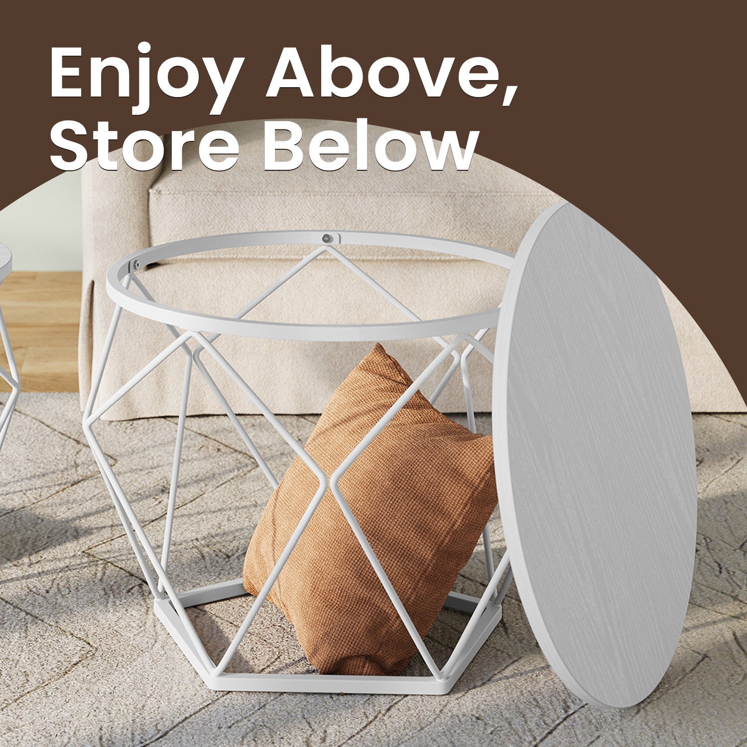 Small Round Coffee Table Set of 2, with Steel Frame, for Living Room, Bedroom, Office