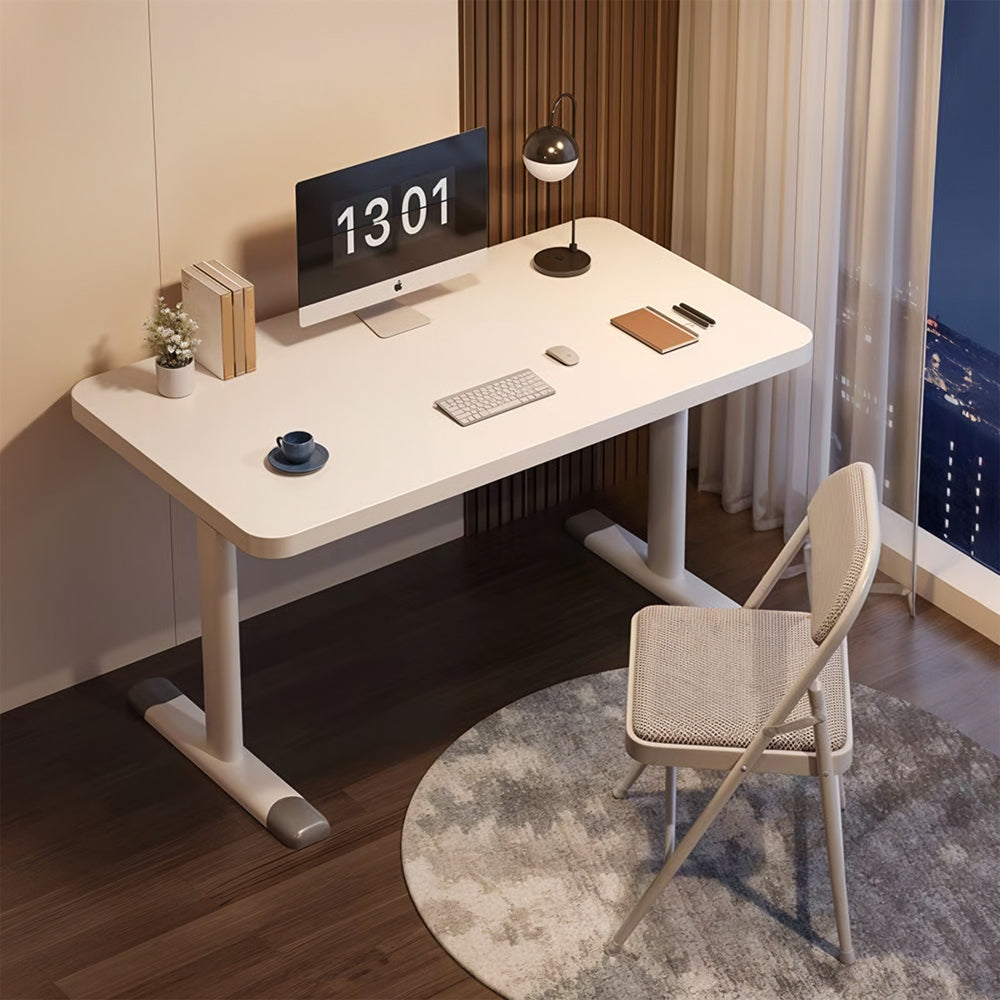 1pc Ergonomic Manual Standing Desk - Height Adjustable Work Table (60-90cm) with Reinforced Frame, Perfect for Home Office, Gaming & Study (White, Easy Assembly)