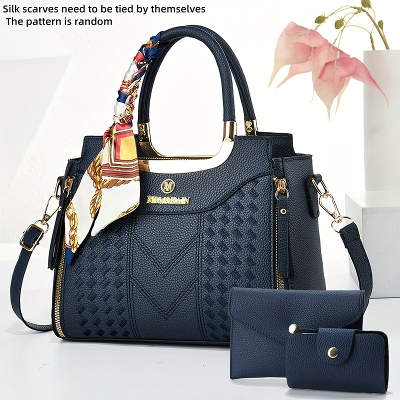 CHROSGEKEIDI Women's Large Capacity  Handbag & Crossbody Bag Set - Detachable Strap, Zipper Closure, Elegant Handbags with,  Coating for, Travel, Everyday Use - Stylish Versatile for all-outfits (Brand