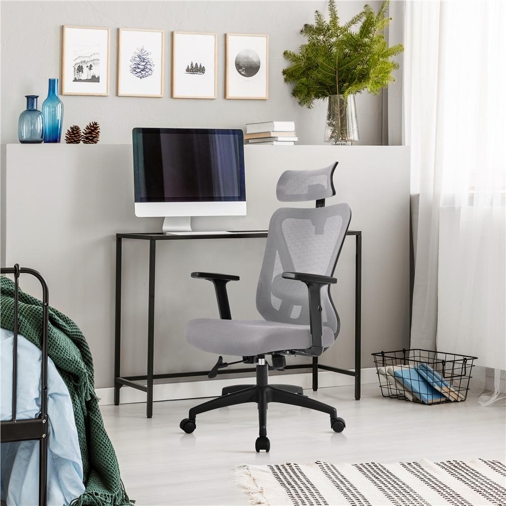 Costoffs Office Chair, High Back Mesh Office Chair, Home Office Desk Chair, Work Chair, Comfy Desk Chair, Gaming Chair, Computer Chair with Multi-adjustable Headrest, Flexible Lumbar Support for Home, Office, Black/Light Gray