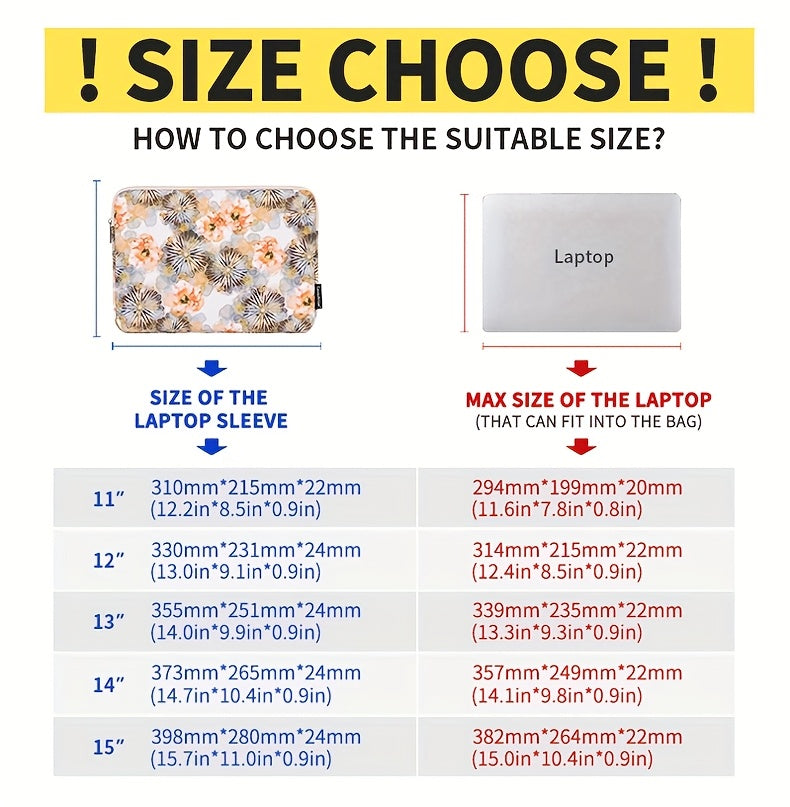 Shockproof Laptop Case Notebook Bag with Floral Print - Durable, Zipper Closure, Compatible with MagicBook SurfaceBook, Casual Style