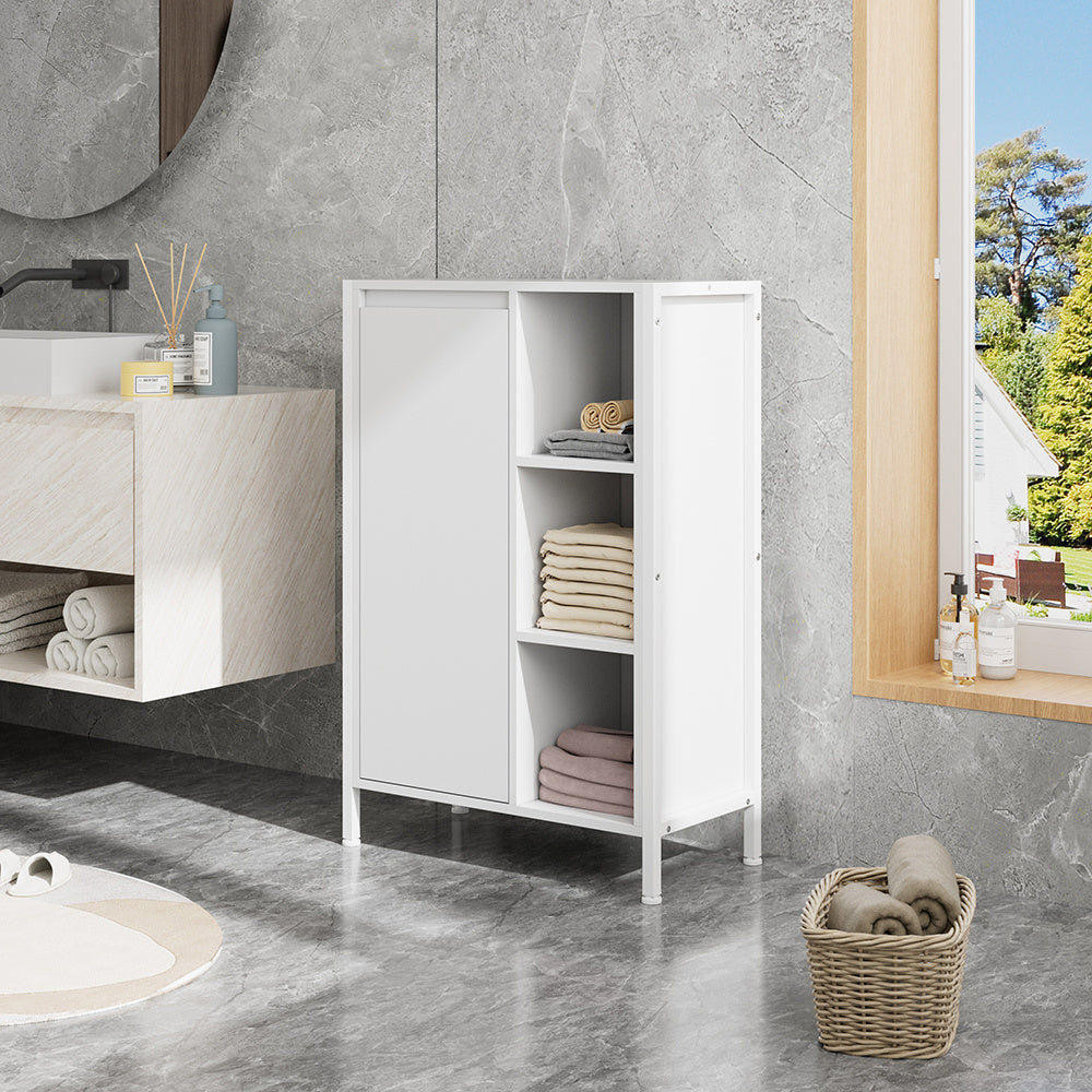 1-Pack L60*W30*H90CM Bathroom Storage Cabinet, Shoe Storage Cabinet Home Hallway Furniture 1 Doors / Adjustable 4 Shelves Cupboard Footwear Rack Stand Organiser White