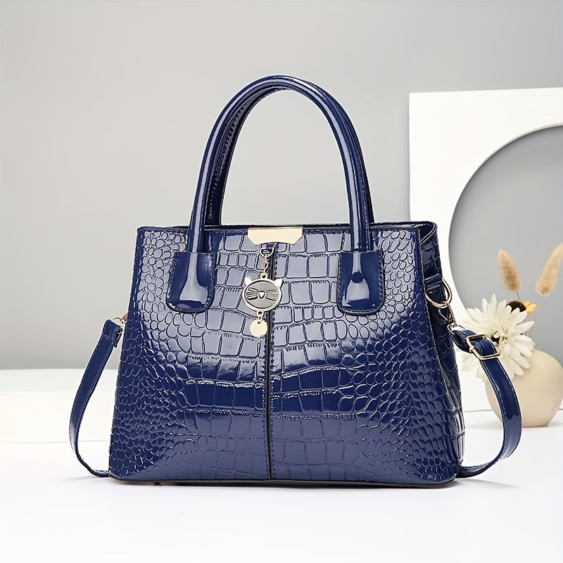 New Fashionable Handbag for Family, Large Capacity Crocodile Pattern Shoulder Bag, Perfect Gift for Middle-Aged Mothers