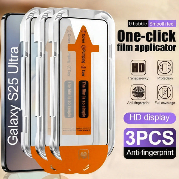 3-Pack Ultra HD Tempered Galss for Samsung Galaxy S25 Ultra/S24 Ultra/S25/S24/S23/S22/S21/Plus/S20 FE/S25 Edge/S23+/S22+/S21+, 9H+ Screen Protector Film, Fingerprint Unlocking, One-click Dust free Installation, -Scratch, Full