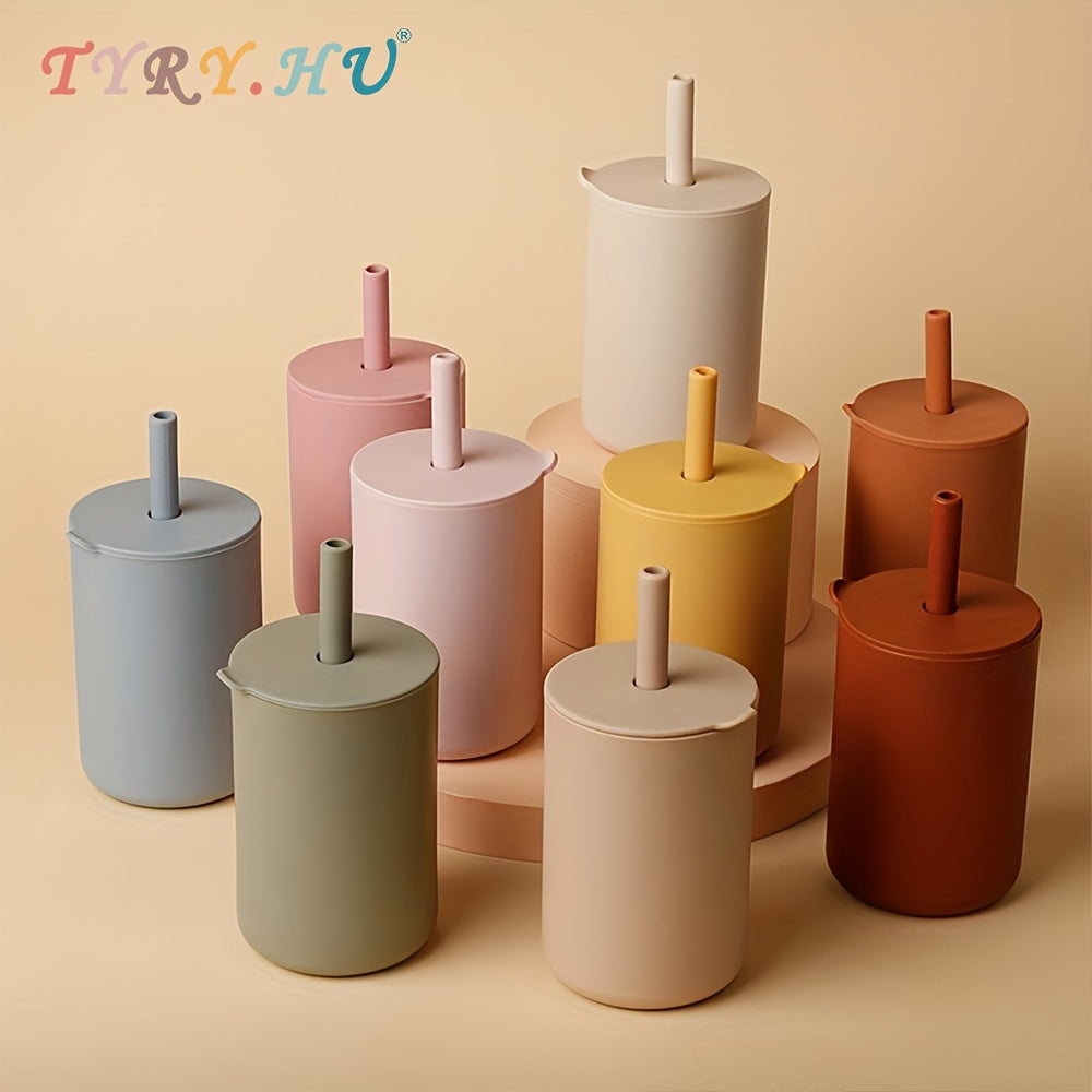 1-Pack Water Bottle Baby Soft Water Straw Cup Feeding Cup, Food Grade Silicone, Unbreakable, Easy Grip, Leak Proof, Reusable, Machine Washable, with Silicone Sippy Straw, for Baby, Camping, Outdoors