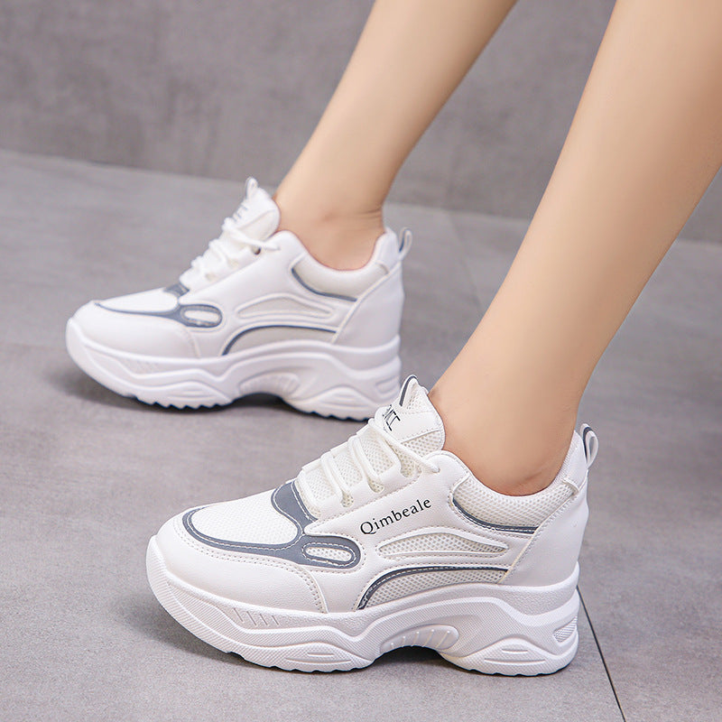 Height Increasing Insole Women Shoes Mesh Casual Sneakers Platform Running Tourism White Shoes