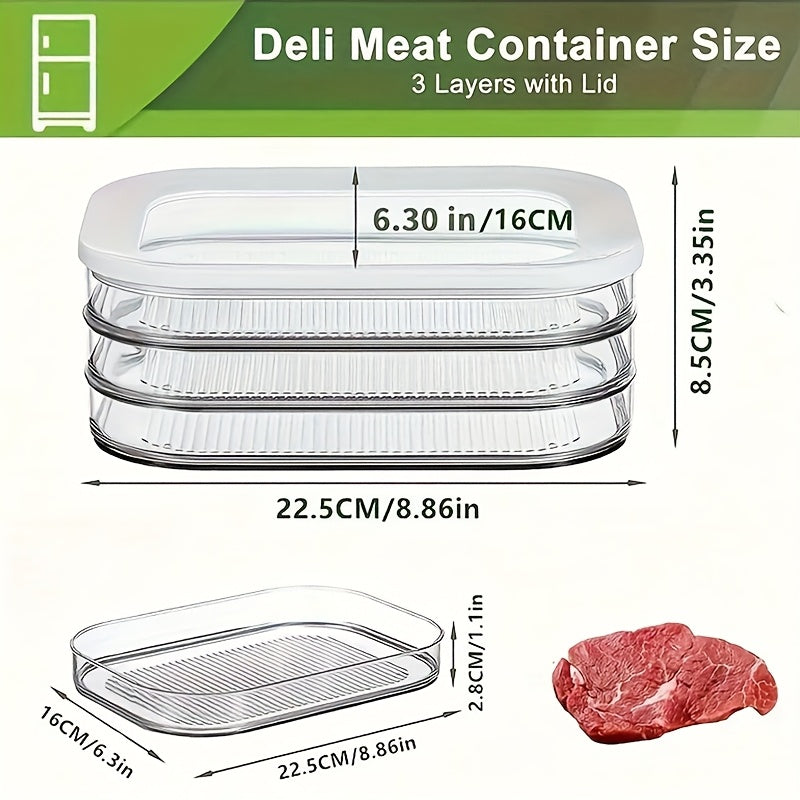 LDQ Transparent Food Storage Container Set, 1/2/3/4-Tier Stackable BPA-Free PP Fridge Organizer for Steak, Deli Meat, Cheese and More