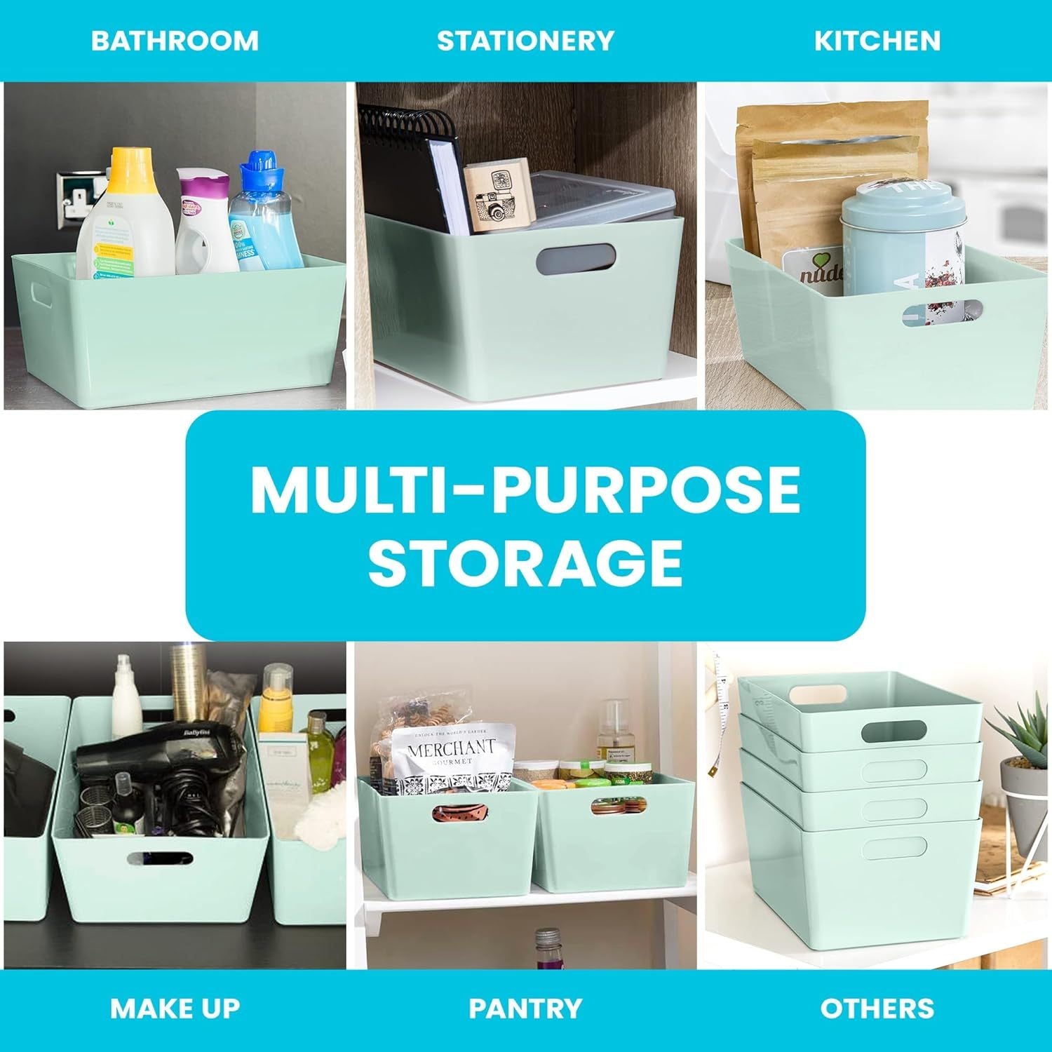 Niftii 5-Pack Plastic Storage Baskets with Sturdy Handles, Lightweight & Durable Design, Ideal for Kitchen, Bathroom, and Cleaning Organisation, 3.9L Capacity, 17 x 25 x 11cm